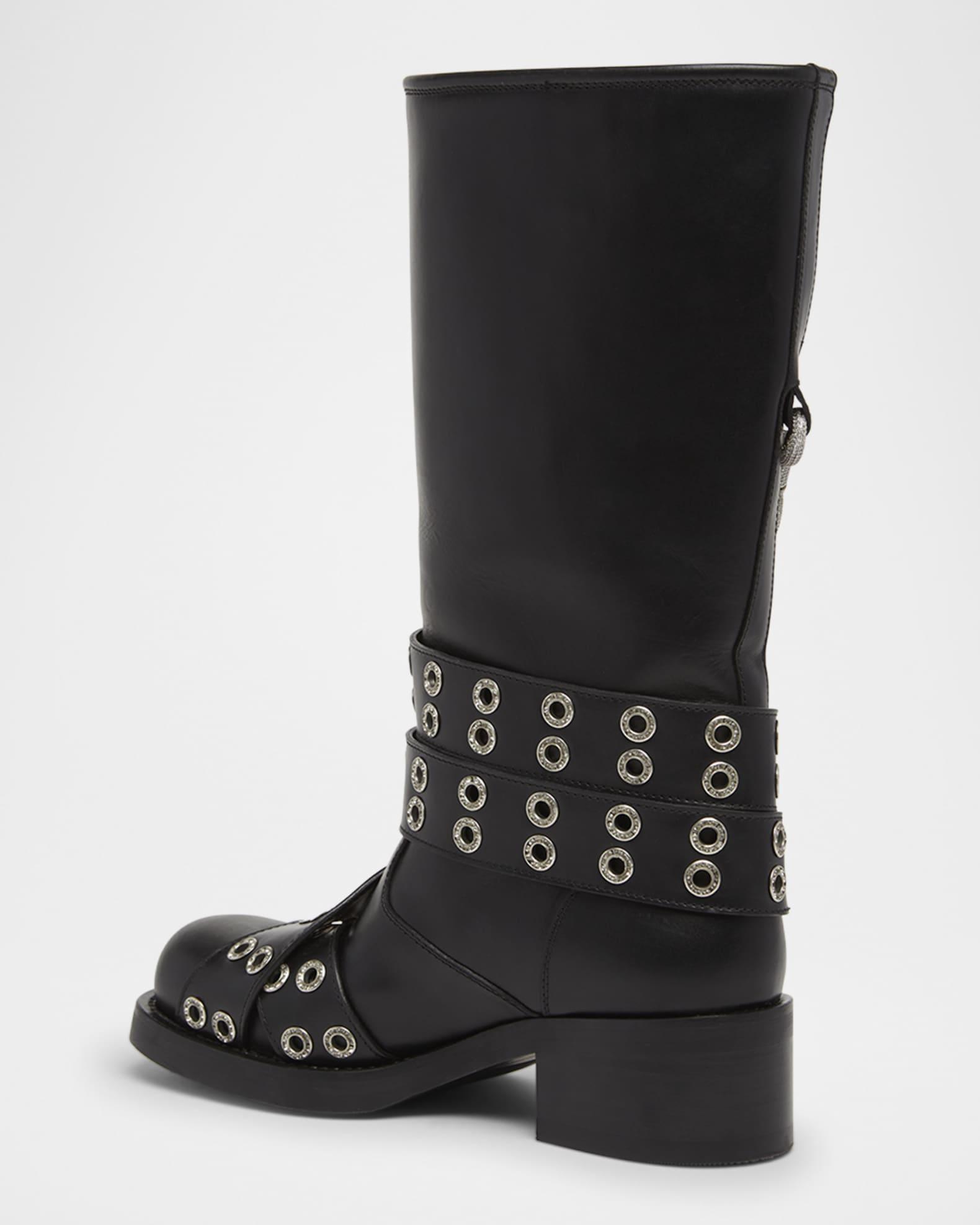 Buckle Belt Leather Combat Boots Product Image