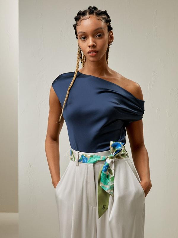 LILYSILK Female One Shoulder Silk Top - Silvergray Premium Silk - Perfect Wardrobe Staples Cowl Neck Silk Top 10 Product Image