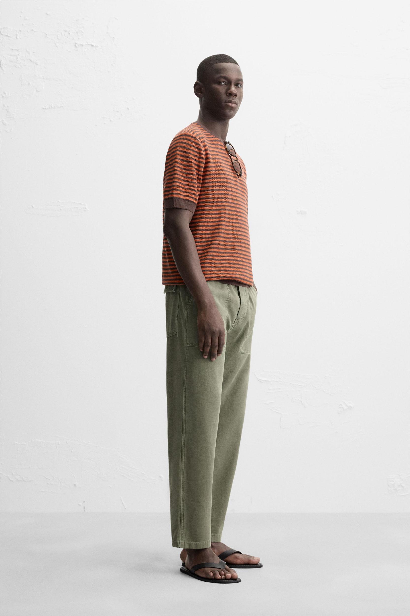 STRIPED OPEN KNIT T-SHIRT Product Image