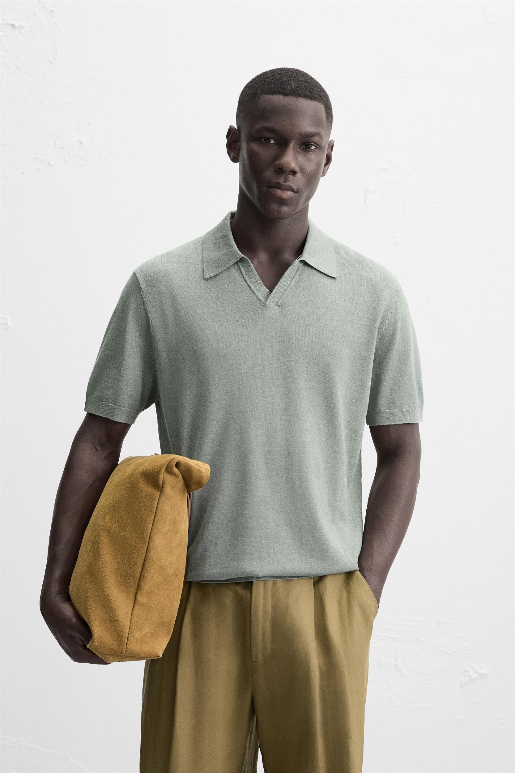 COTTON-SILK KNIT POLO SHIRT Product Image