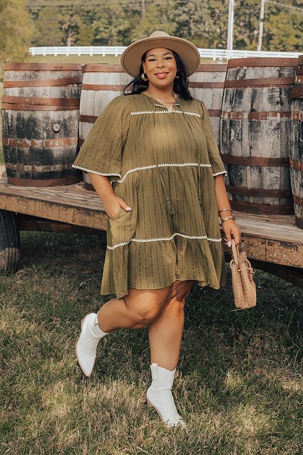 Simply Lovely Tiered Mini Dress in Olive Curves Product Image