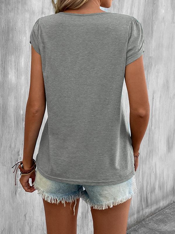 Loose Short Sleeves Solid Color V-Neck T-Shirts Tops Product Image
