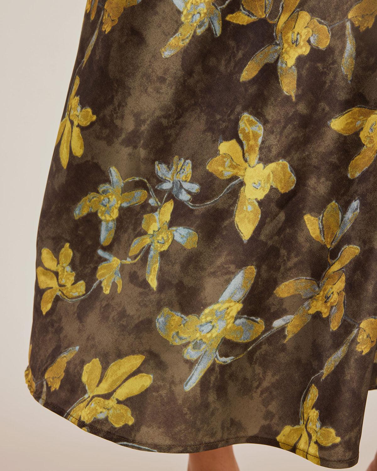 Yellow Floral Straight Midi Skirt Product Image