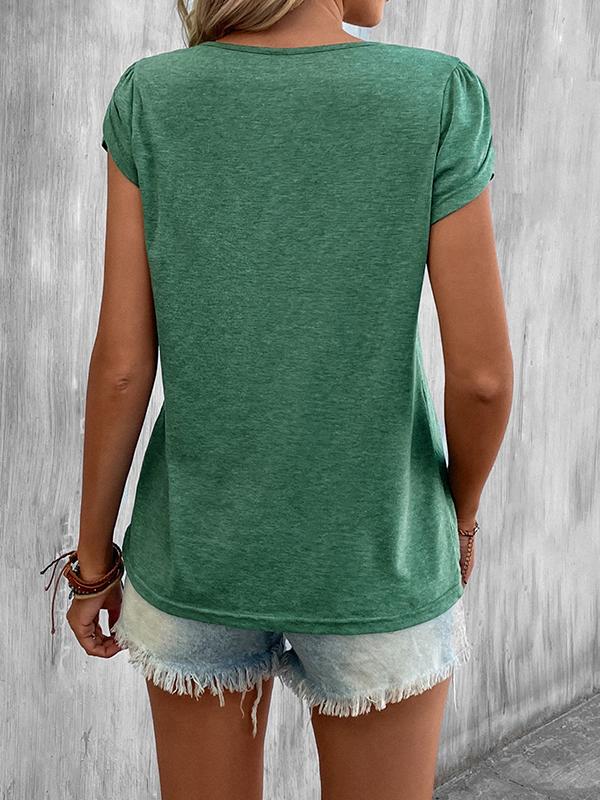 Loose Short Sleeves Solid Color V-Neck T-Shirts Tops Product Image