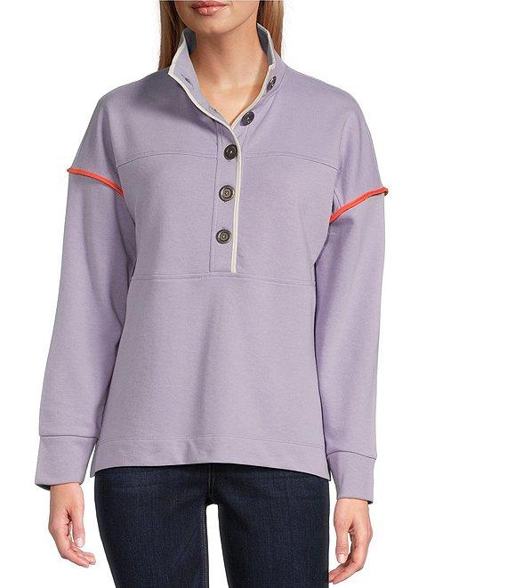Westbound Long Sleeve Half Button Front Contrast Trim Top Product Image