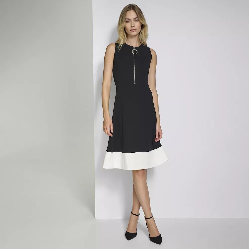 Womens Andrew Marc Sleeveless Zipper Neck Fit & Flare Dress Product Image