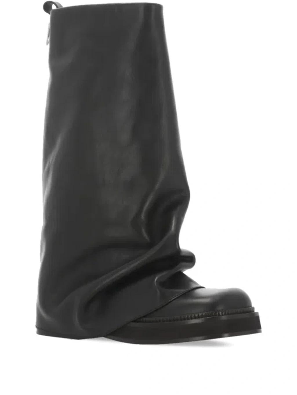 ATTICO Robin Black Boots With Square Toe And Logo Plaque On The Rear In Leather Woman Product Image