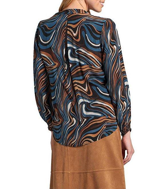 APNY Woven Printed V-Neck Long Sleeve Tassel Tie Top Product Image