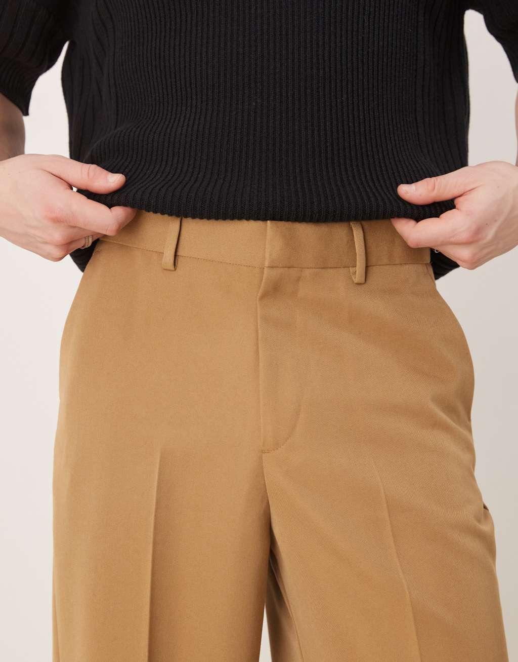 ASOS DESIGN smart wide leg pants with carpenter pocket in camel | ASOS Product Image