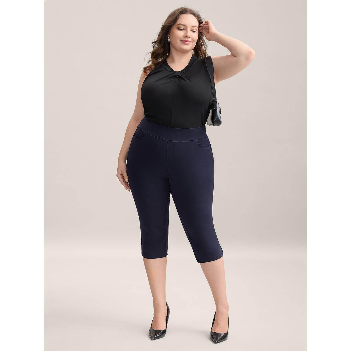 Plus Size Stretchy Waist Slit Tight-Fit Leggings Women Midnight Workwear Essentials Skinny Mid Rise Work Pants BloomChic 18-20/2X Product Image