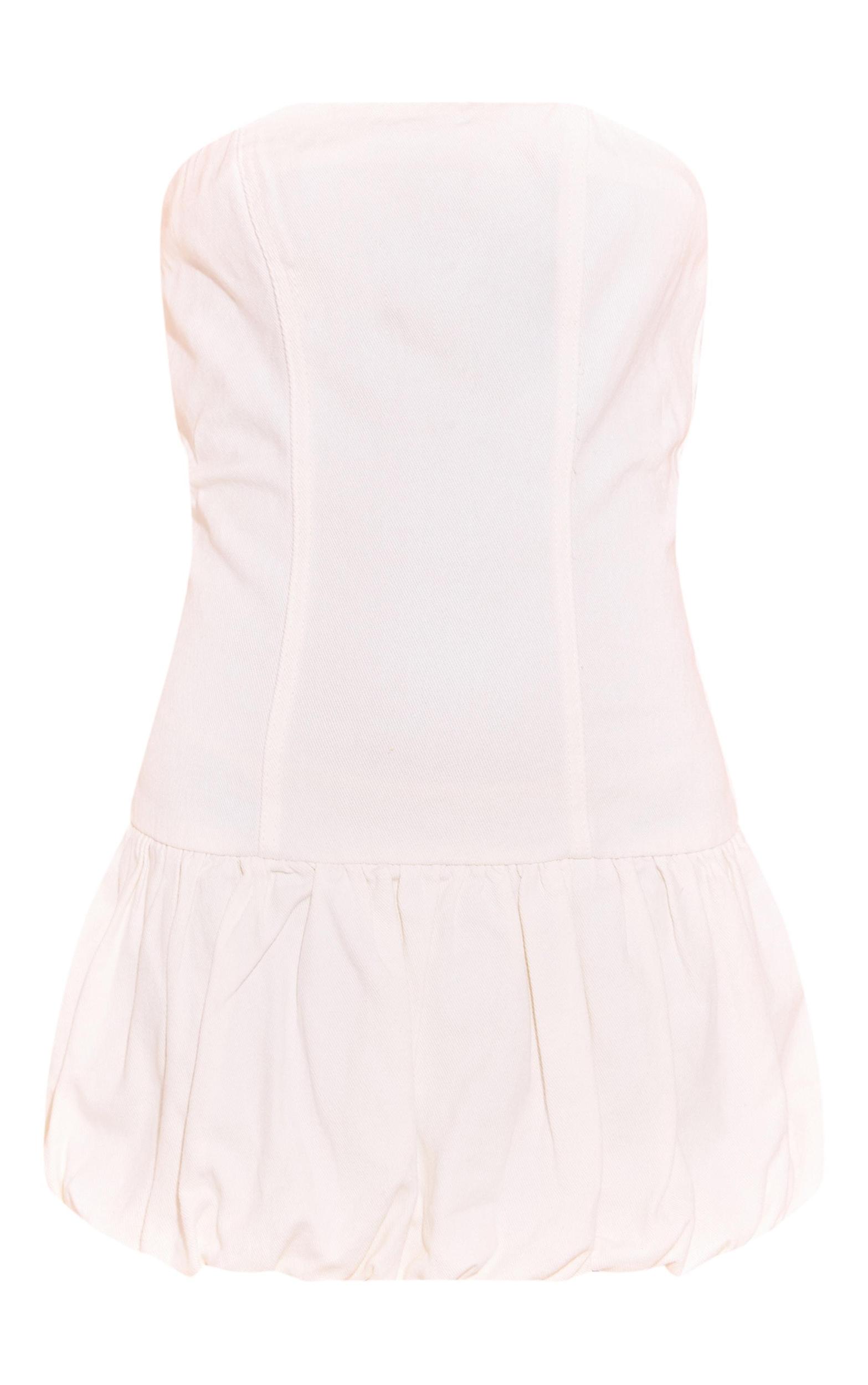 White Denim Bandeau Puffball Mini Dress Product Image
