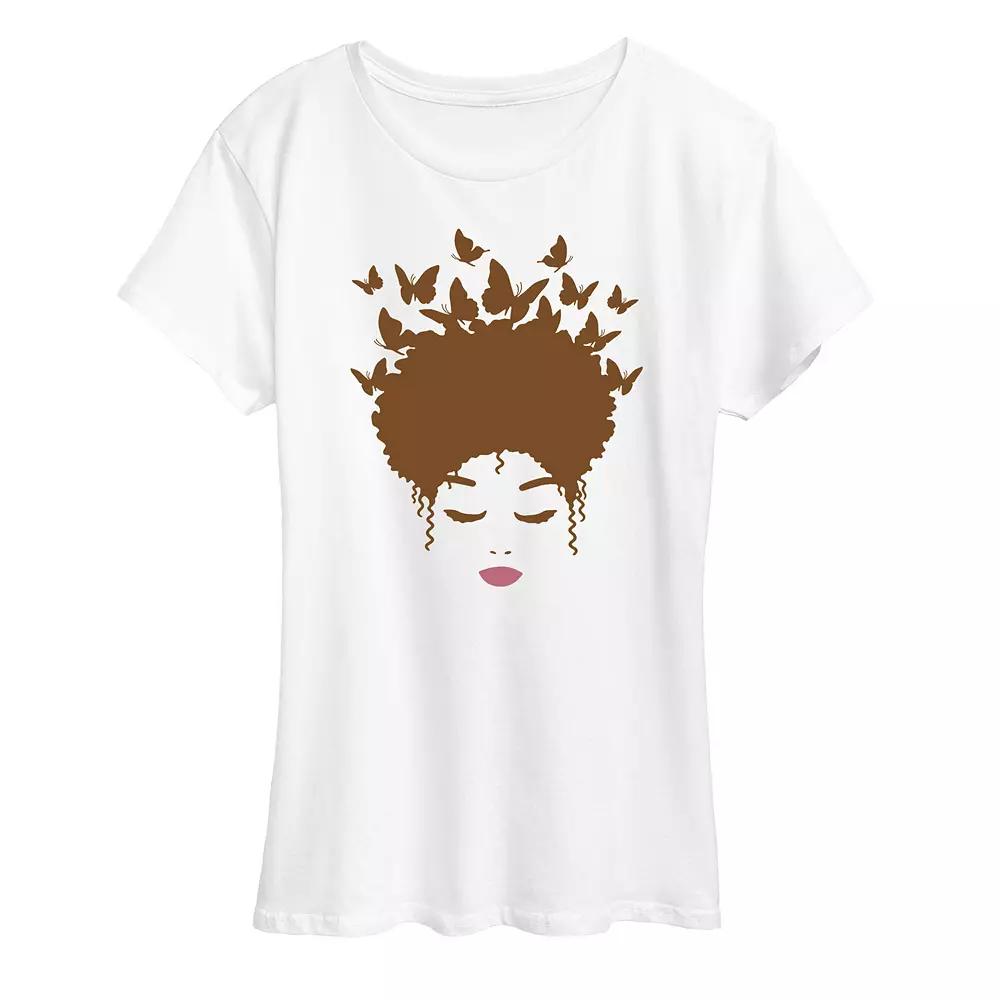 Women's Brown Butterfly Hair Graphic Tee,  Product Image