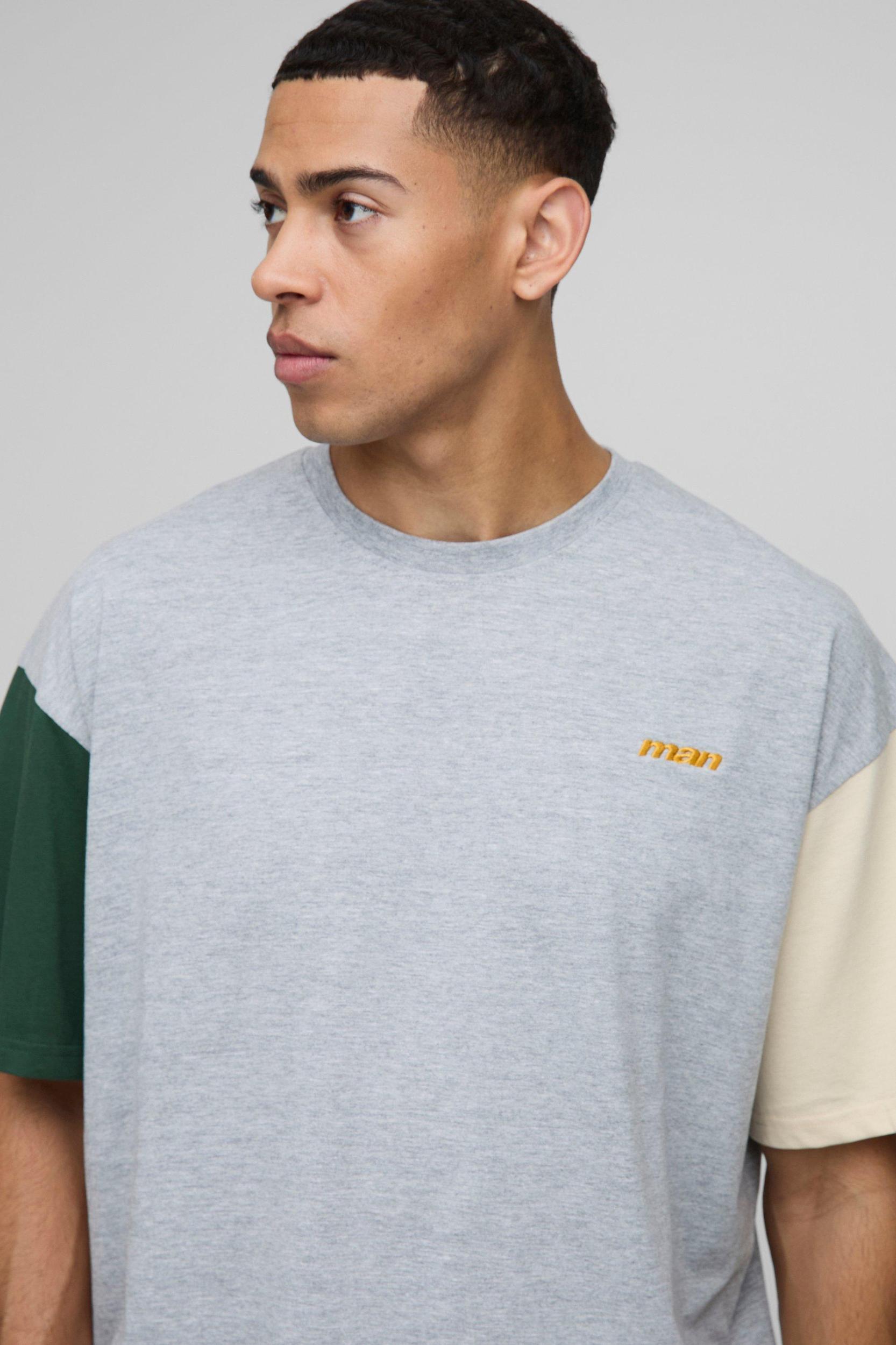 Oversized Man Colour Block T-Shirt | boohooMAN USA Product Image
