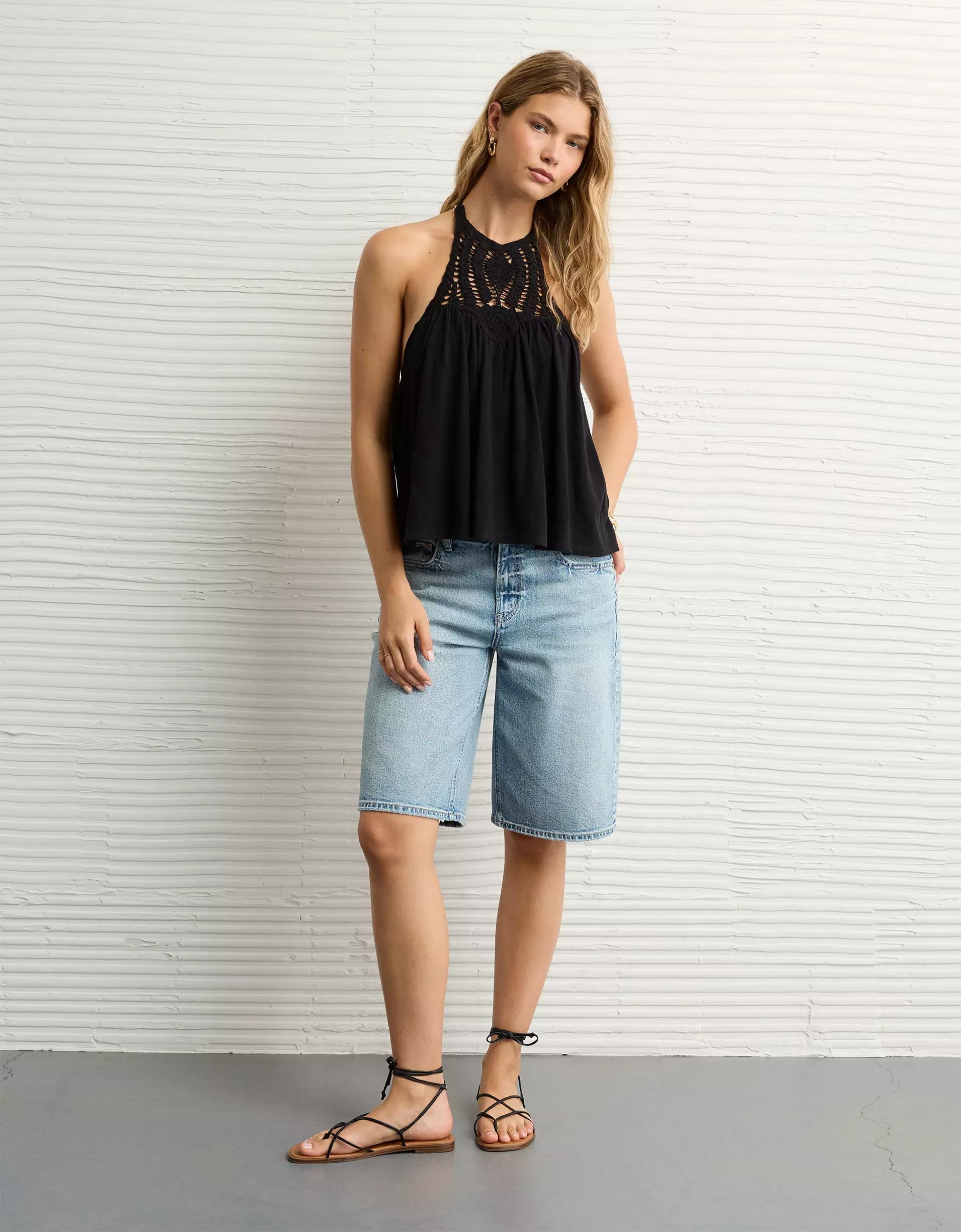 AE Sunchaser Knit Crochet Halter Top Product Image