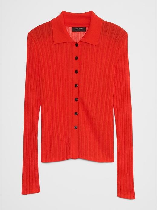 Sheer Button-Down Cardigan Sweater Product Image