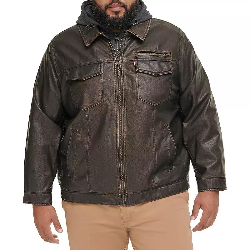 Big & Tall Levis Faux Leather Hooded Trucker Jacket with Sherpa Lining, Mens Product Image