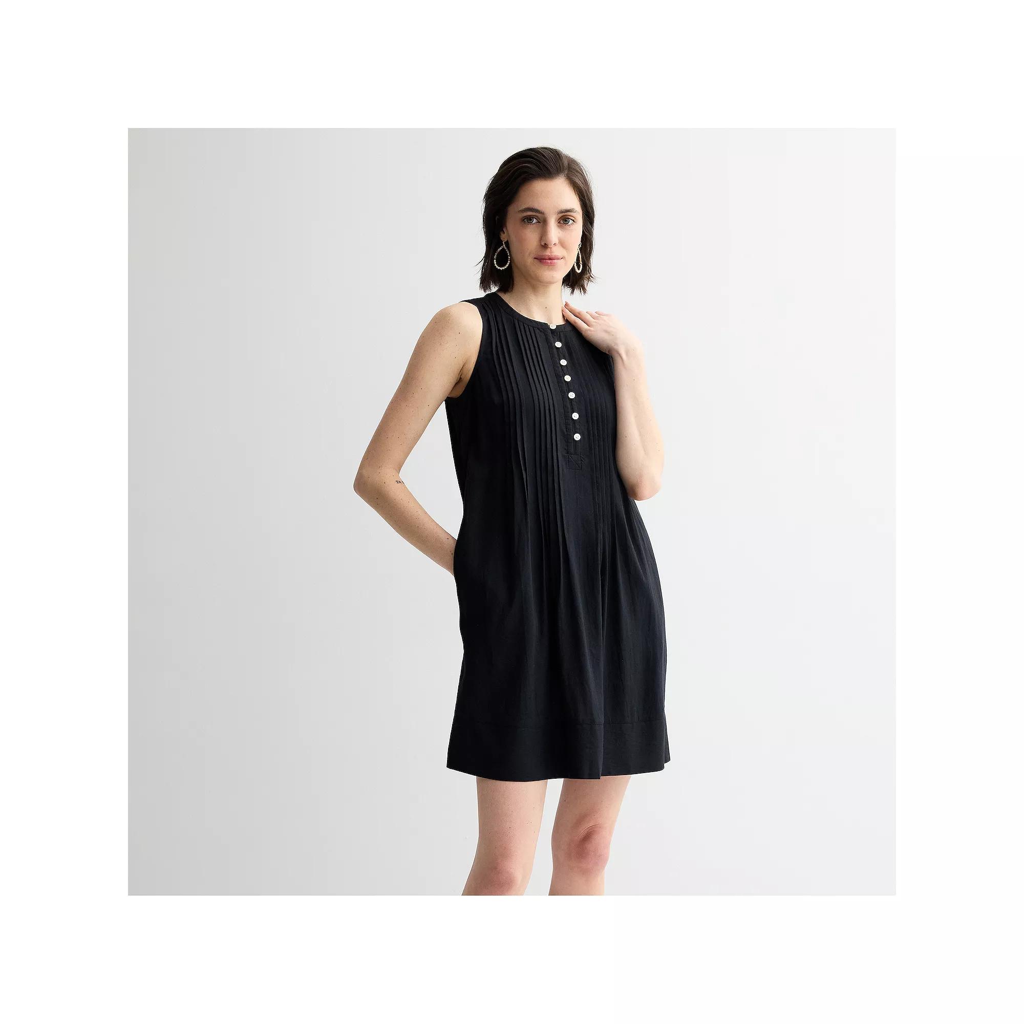 Petite Sonoma Goods For Life® Sleeveless Pintuck Dress, Women's, Size: XXL Petite, Pitch Black Product Image