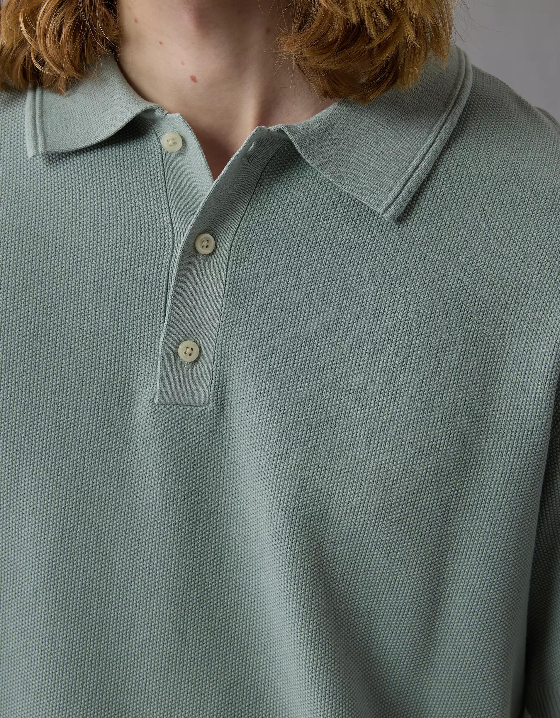 AE Weekend Washed Sweater Polo Shirt Product Image