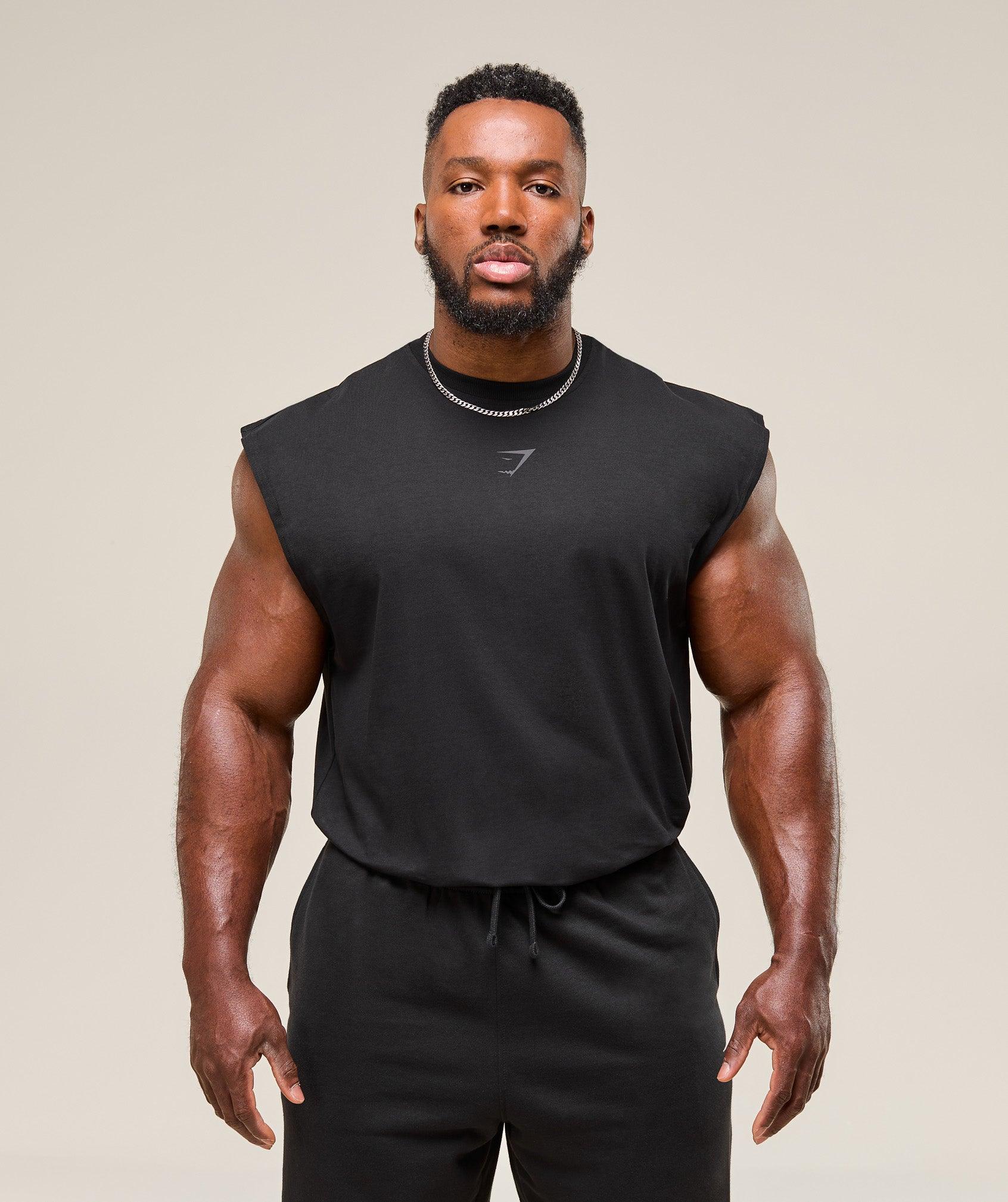 Gymshark Power Cut Off Tank - Black Male Product Image