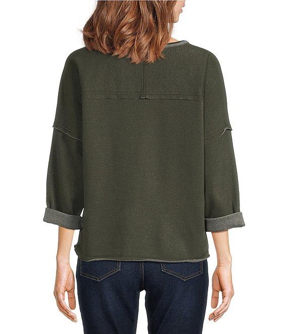 Ali Miles Knit Raw Edge Bow Detail Crew Neck Dolman Long Sleeve Top Product Image