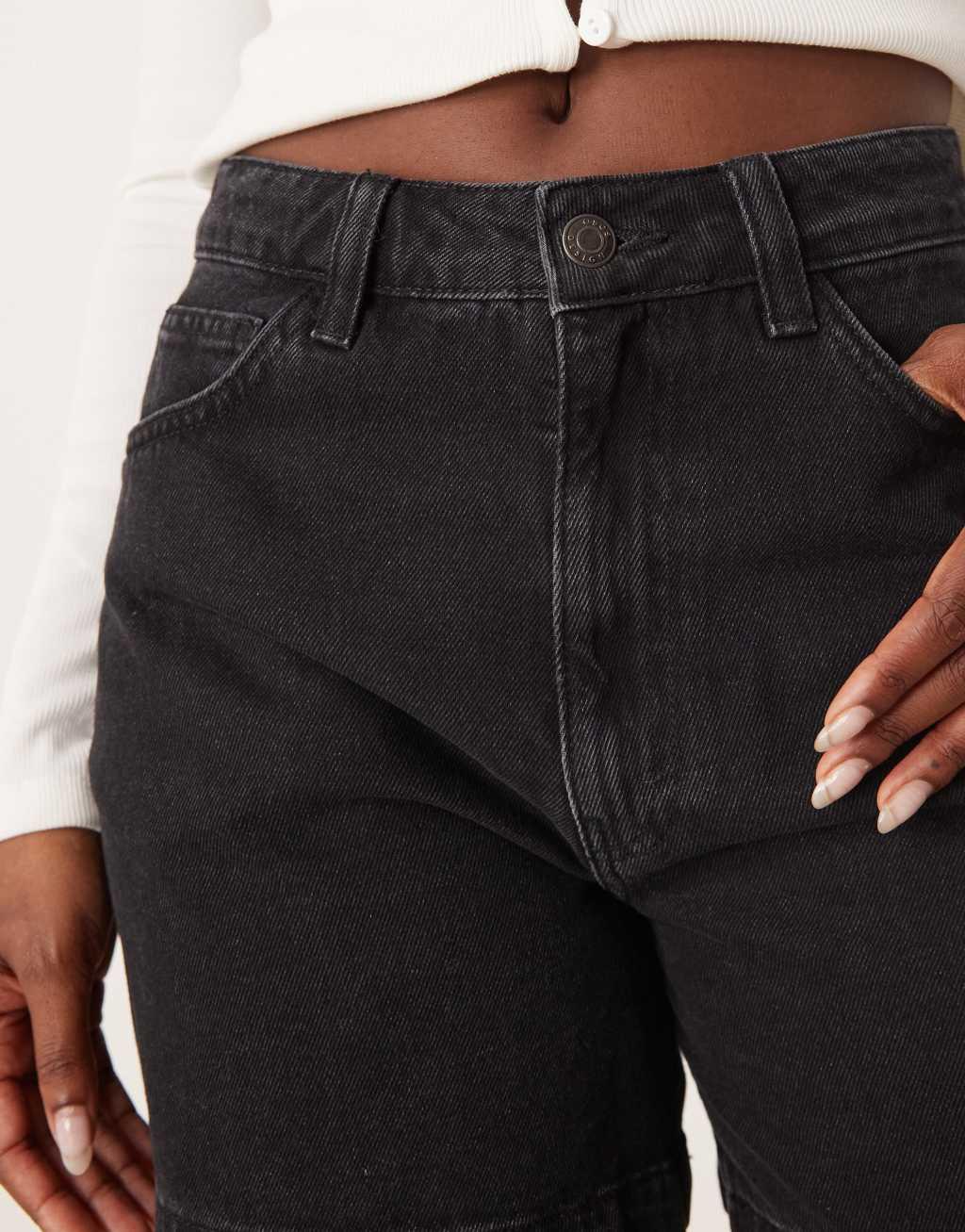 ASOS DESIGN denim longline A-line shorts in black Product Image