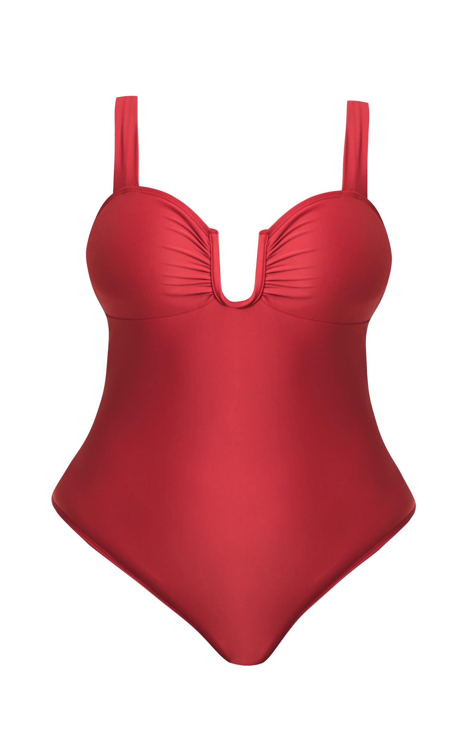 Plus Deep Red Underwired U Bar Ruched Cup Swimsuit Product Image