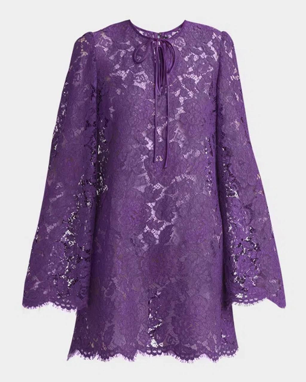 DOLCE & GABBANA Cordonetto Lace Short Dress In Purple Product Image