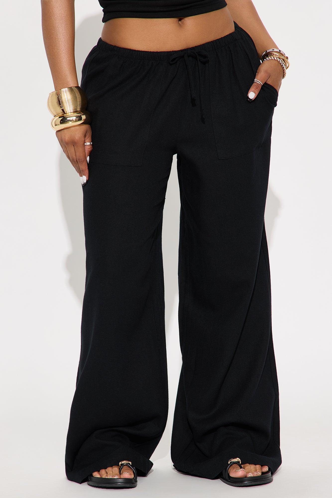 Seaside Soiree Wide Leg Linen Pant - Black Product Image