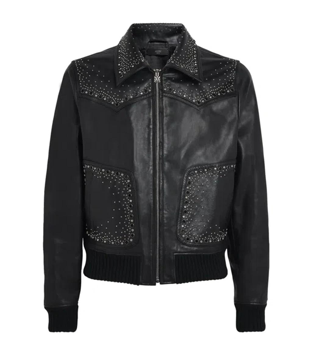 AMIRI Crystal Embellished Leather Western Jacket In Black Product Image