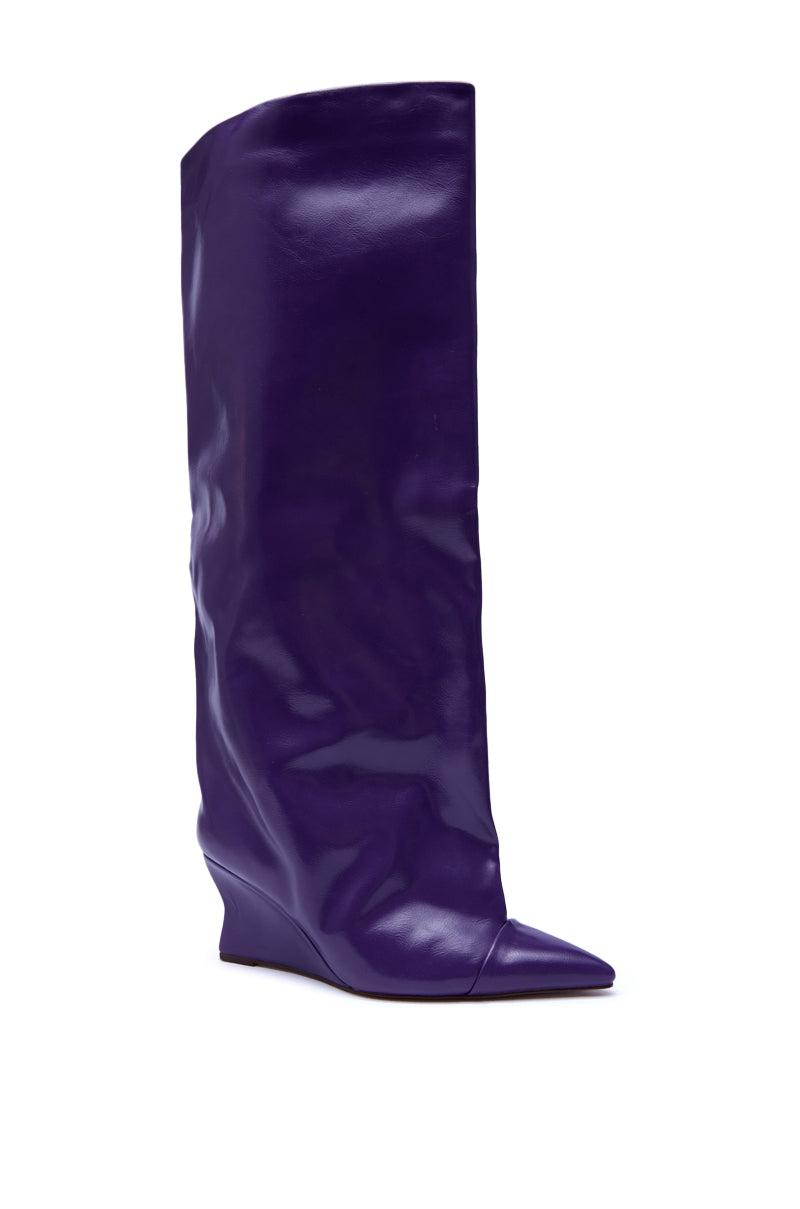 AZALEA WANG KENYA PURPLE KNEE HIGH WEDGE BOOT Product Image
