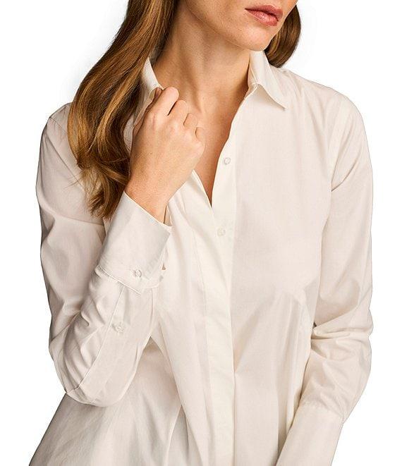 Donna Karan Woven Button Front Collared Long Sleeve High-Low A-line Tunic Product Image