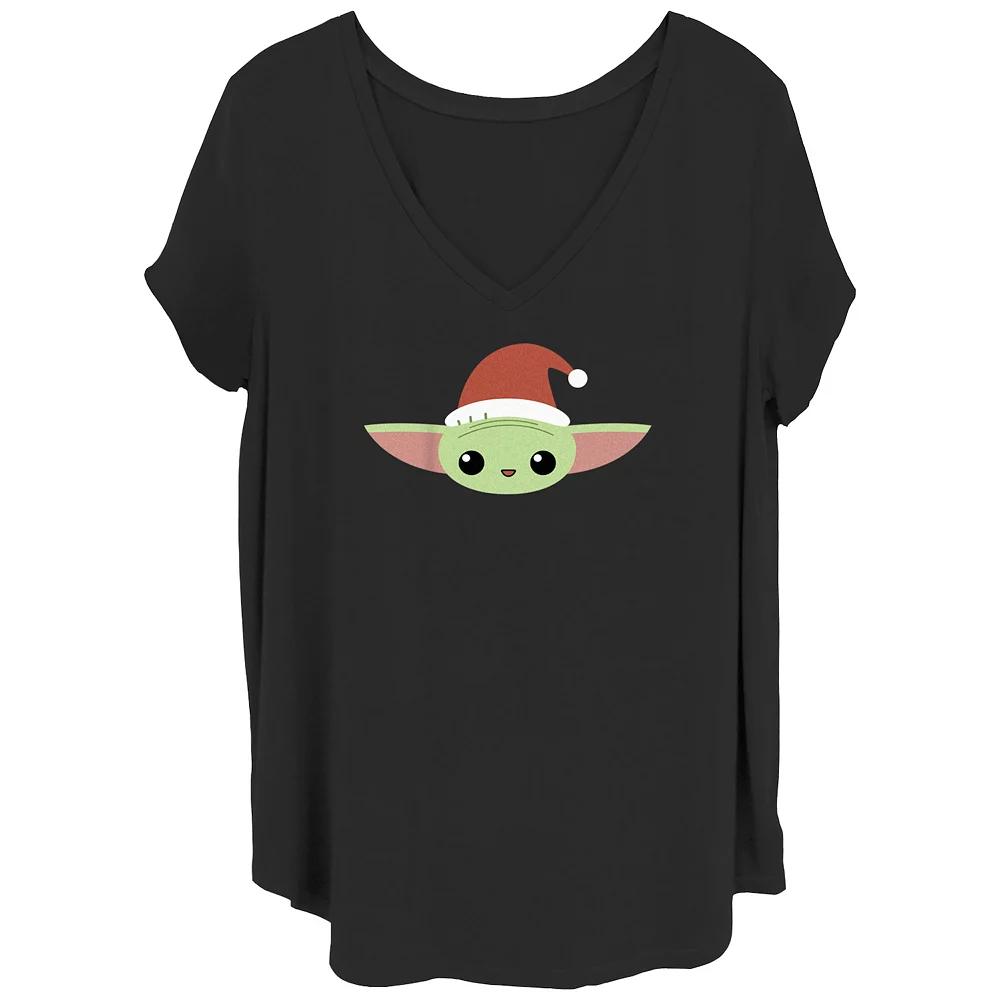 Juniors' Plus Size Star Wars The Mandalorian Grogu Wearing Santa Hat V-Neck Tee, Girl's, Size: 3XL, Black Product Image