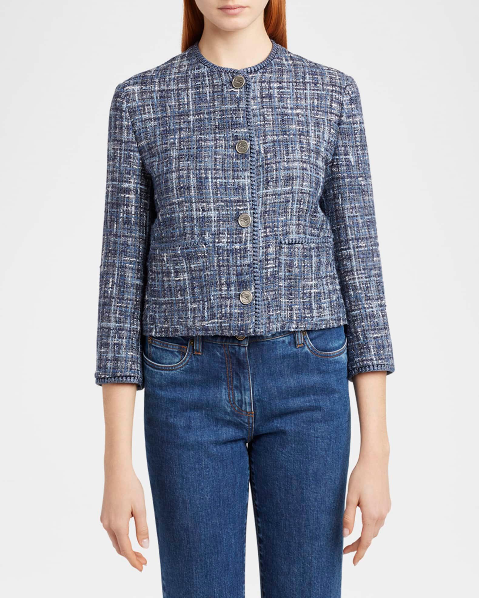 Single-Breasted Tweed Crop Jacket Product Image