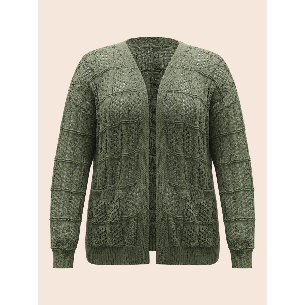 Plus Size Textured Cable Knit Pocket Cardigan Moss Women Casual Loose Long Sleeve Everyday Cardigans BloomChic 18-20/2X Product Image