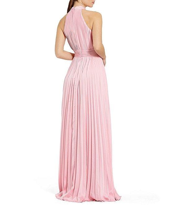 Mac Duggal Satin Pleated Halter Neck Sleeveless A-Line Gown Product Image
