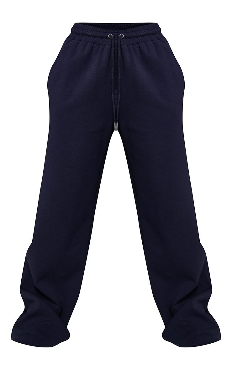 Navy Embroidered Interlock Wide Leg Sweatpant Product Image