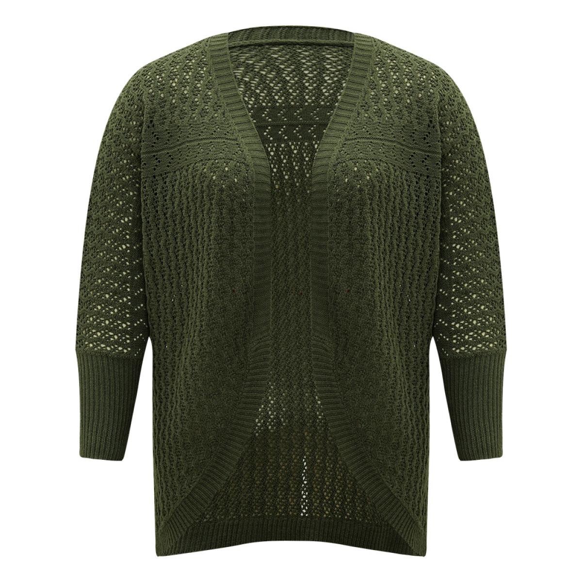 Plus Size Solid Batwing Sleeve Curved Hem Cardigan ArmyGreen Women Casual Loose Long Sleeve Everyday Cardigans BloomChic 28/5X Product Image