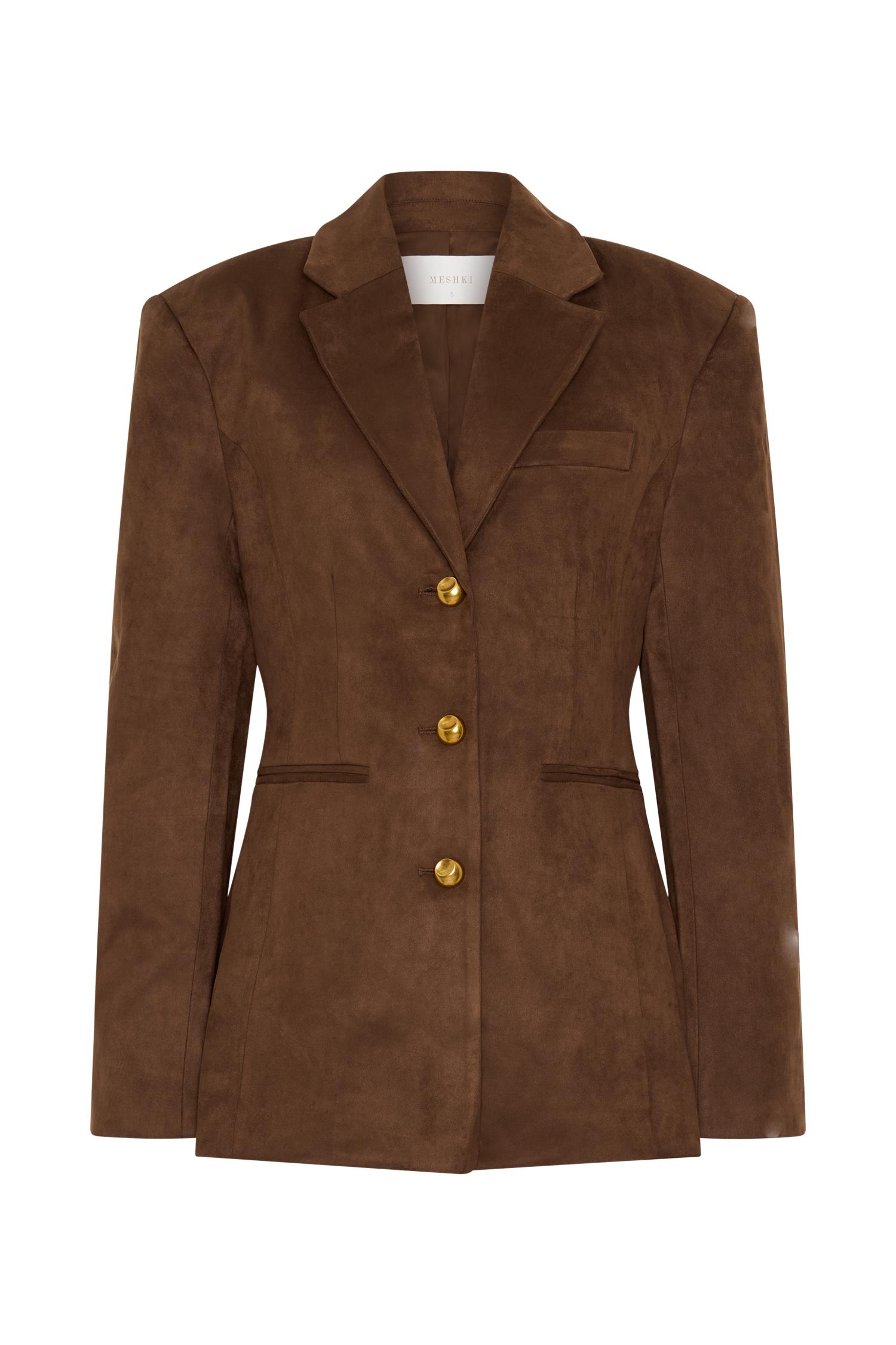 Sally Faux Suede Cinched Blazer - Milk Chocolate Product Image