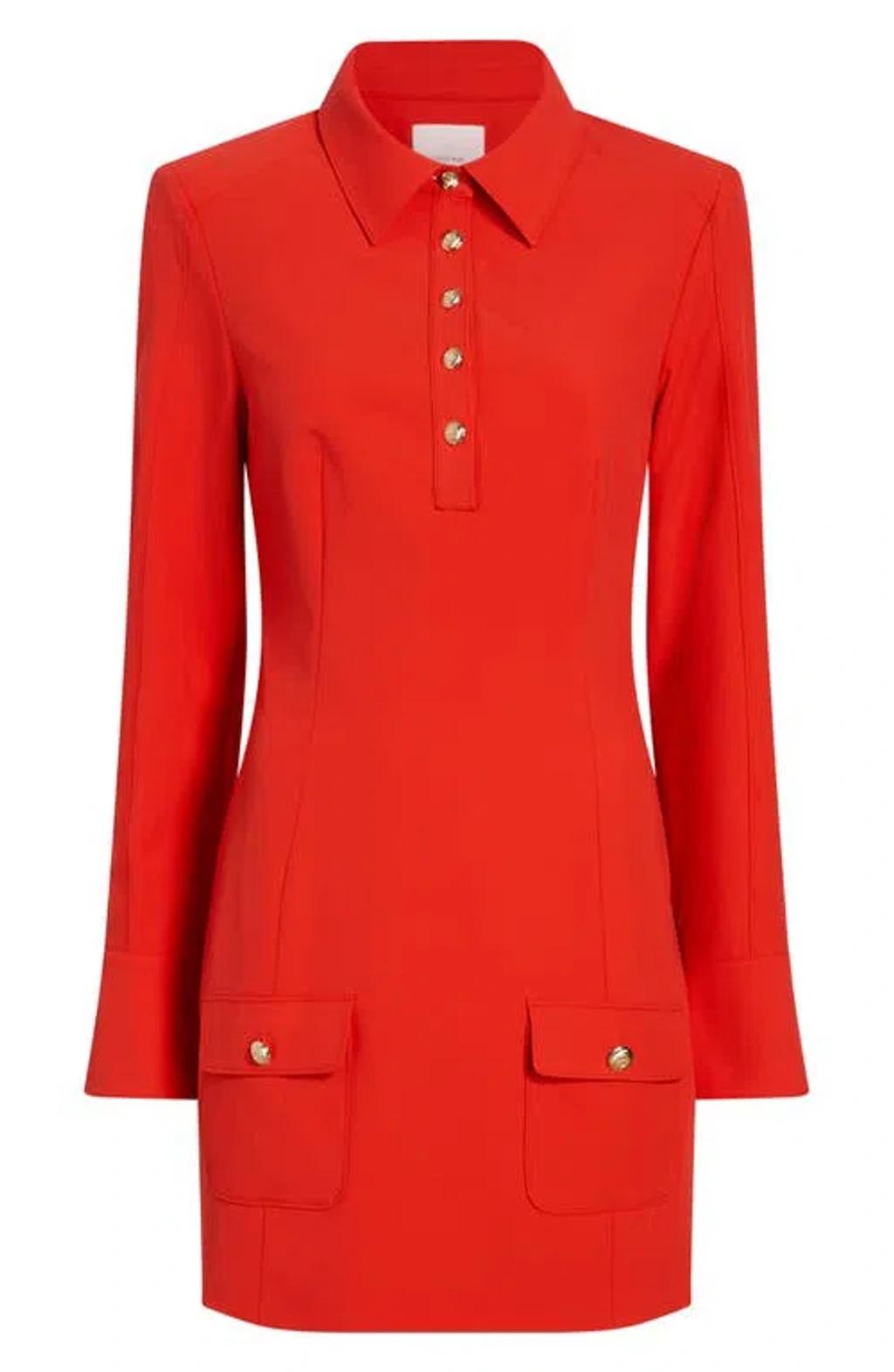 CINQ À SEPT Lea Long Sleeve Mini Shirtdress In Orange Product Image