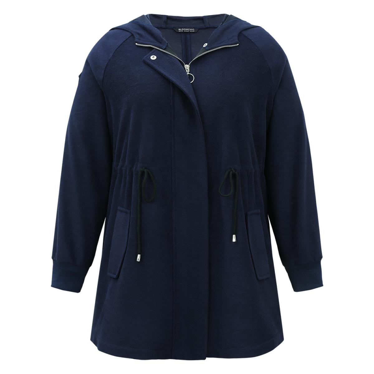 Plus Size Solid O Ring Zipper Hooded Drawstring Coat Women Indigo Casual Plain Ladies Dailywear Winter Coats BloomChic 26/4X Product Image
