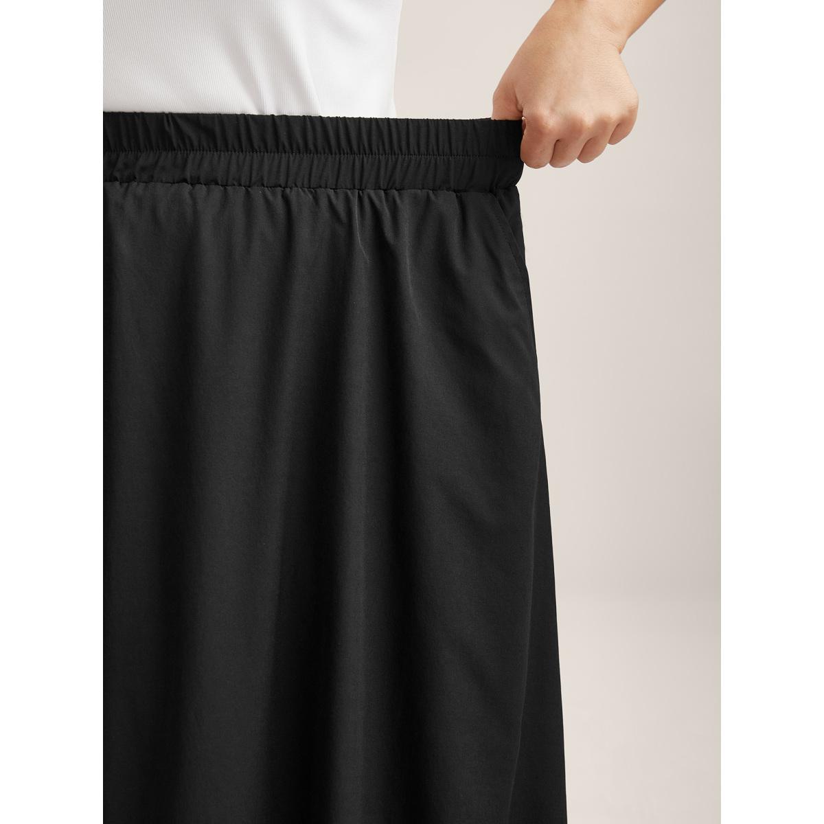 Plus Size Bubble Hem Stretch Waist Midi Skirt Women Black Loose Low stretch Side seam pocket Everyday-Casual Skirts BloomChic 18-20/2X Product Image