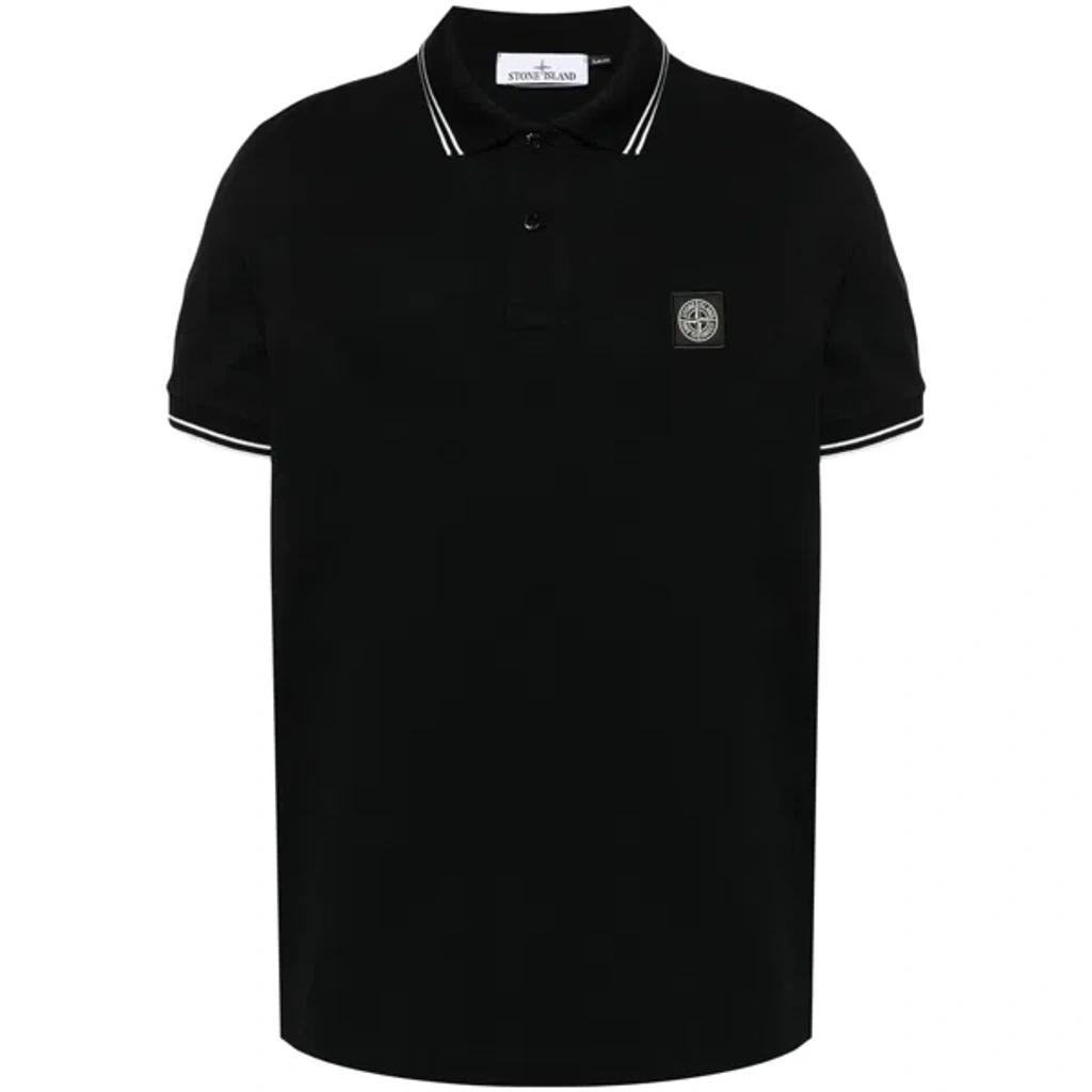 STONE ISLAND Mens Black Brand-patch Regular-fit Stretch-cotton Polo Shirt Xl Product Image