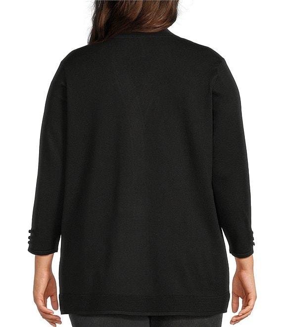 Leo & Nicole Plus Size 3/4 Sleeve Open-Front Sweater Cardigan Product Image