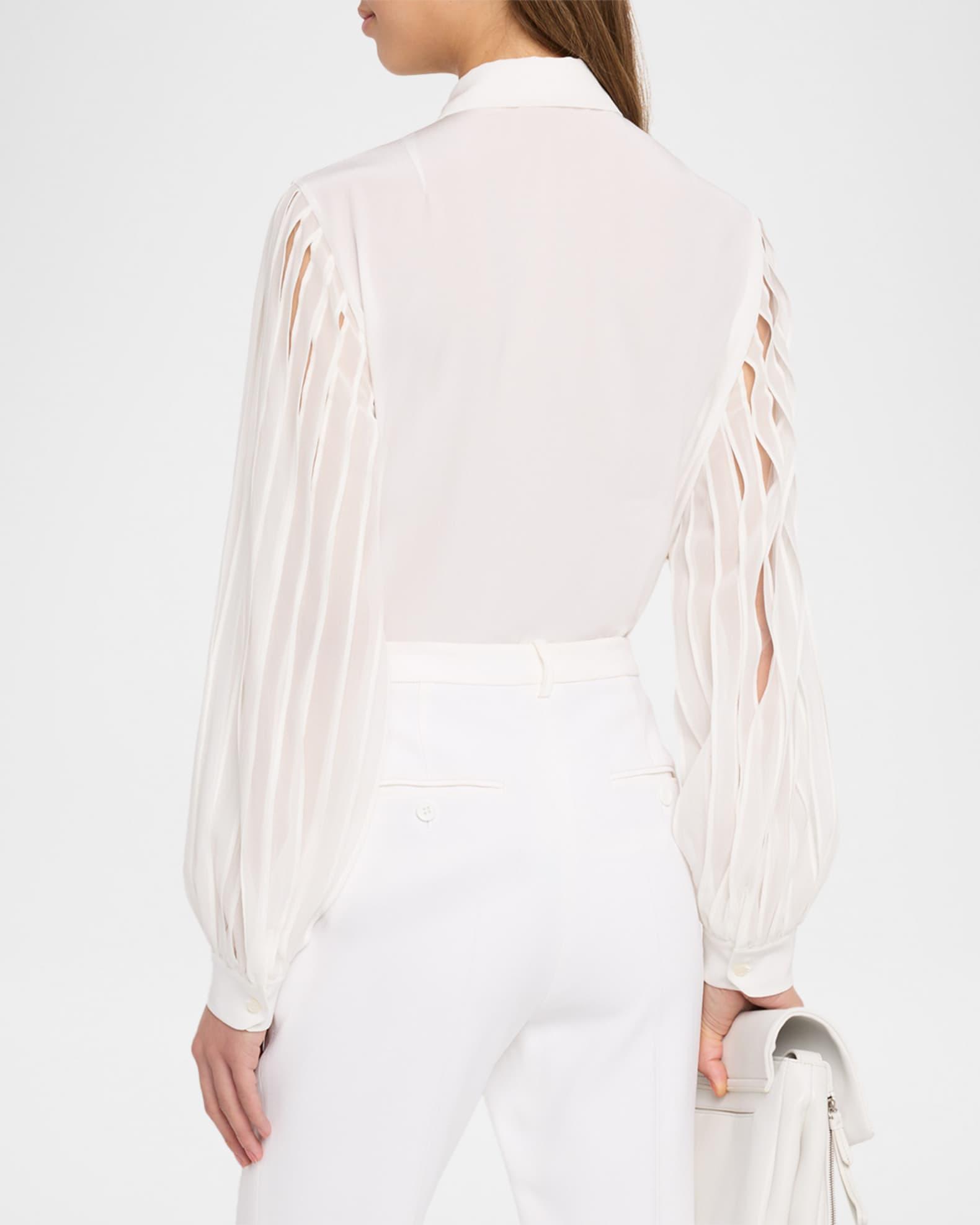 Silk Crepe Pleated-Sleeve Blouse Product Image