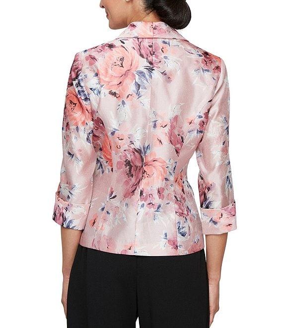 Alex Evenings Organza V Neck 3/4 Sleeve Floral Blouse Product Image