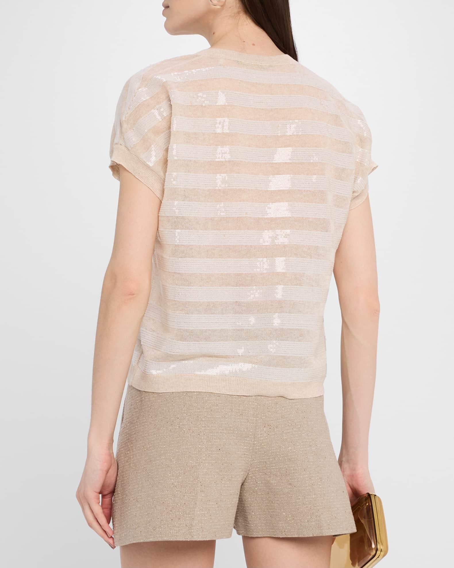 Elara Sequin Striped V-Neck Sweater Product Image