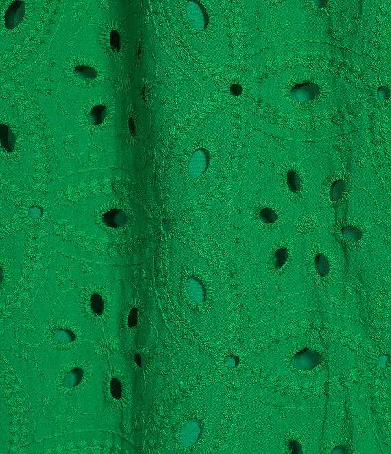 Sugarlips Plus Floral/Geometric Puff-Sleeve Eyelet Embroidered Midi Shift Dress Product Image