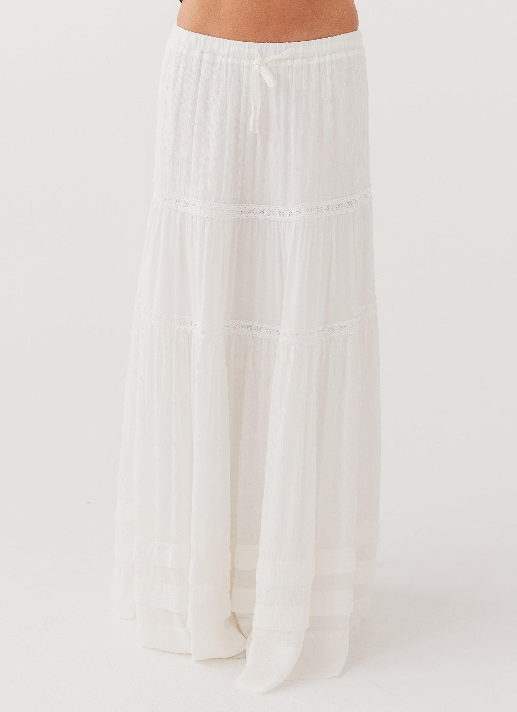 Moonstone Tiered Maxi Skirt - White Product Image