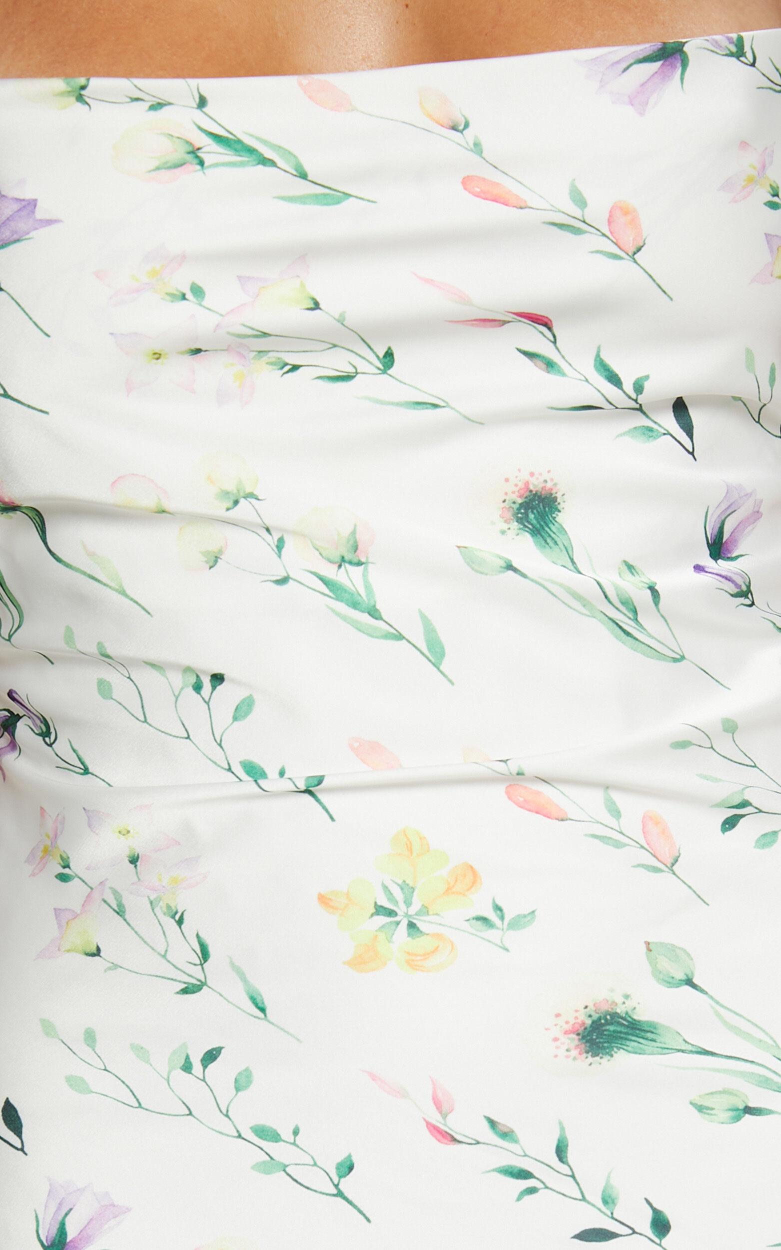 Shierina Midi Linen Blend Dress - Sweetheart Neck Line Sleeveless Dress in White Floral Product Image