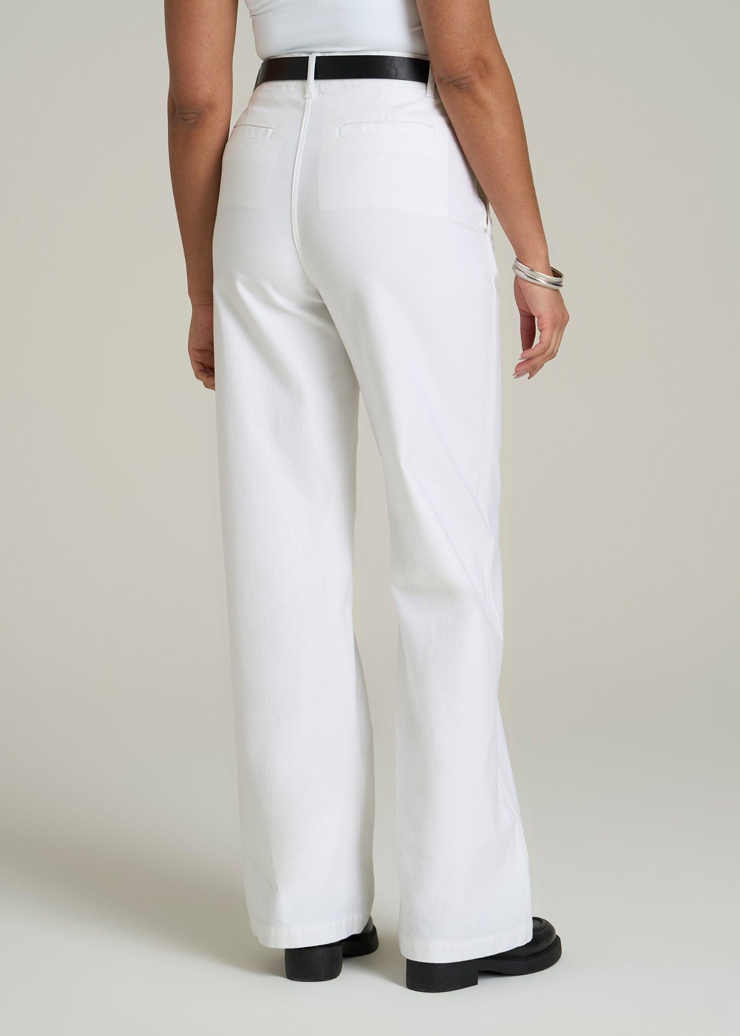 High-Rise Wide-Leg Flat-Front Chino Pants for Tall Women in White Female Product Image